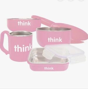 Thinkbaby Baby Feeding Set Bento Box Stainless Steel Pink New!